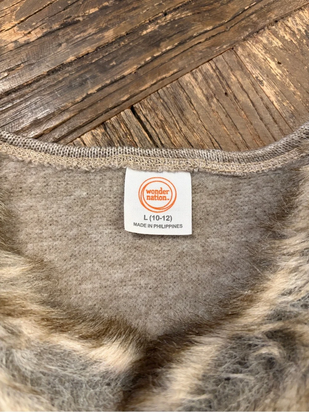 Wonder Nation Size L 10/12 Brown Faux Fur Fleece Open Front Girls Vest